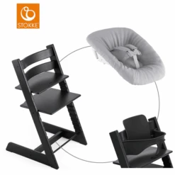 STOKKE® Mega Tripp Trapp® Set Hochstuhl Oak Schwarz Inkl. Newborn Set™ Grey Und Baby Set Schwarz